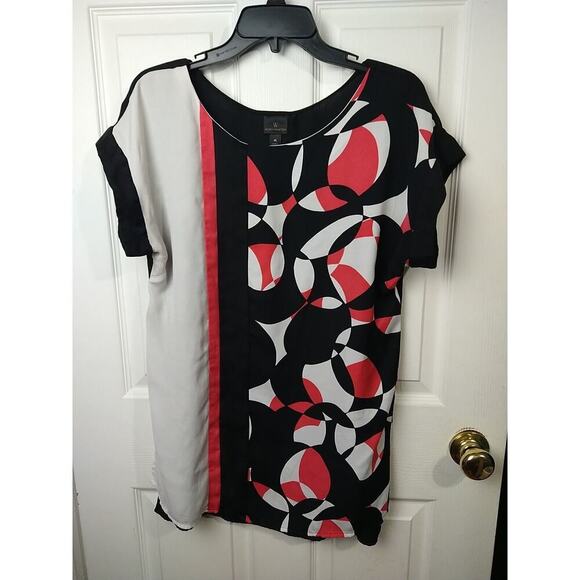 $Worthington Women M Cap Sleeve Semi Sheer Tunic Pullover Abstract Colorblock... - Picture 1 of 10